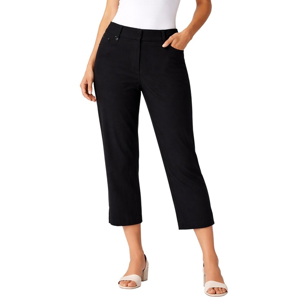 First Option Cropped‎ Dress Pants Womens 12 Black Rayon Blend Stretch Trousers